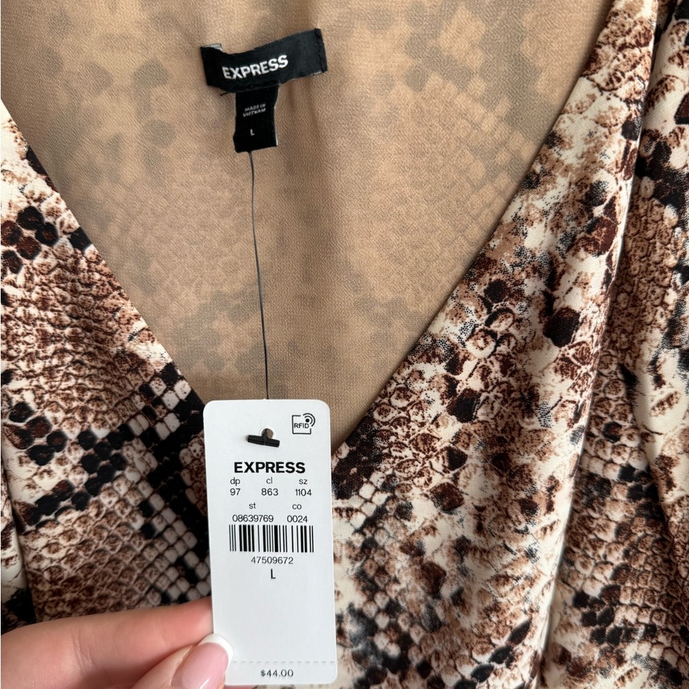 Express Snake Print Satin Cami in Blush and Brown - Picture 4 of 4